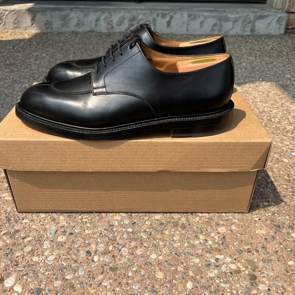 J.M. Weston 11D Black Leather Half-Hunt Derby w/ Shoe Trees - Picture 3 of 14